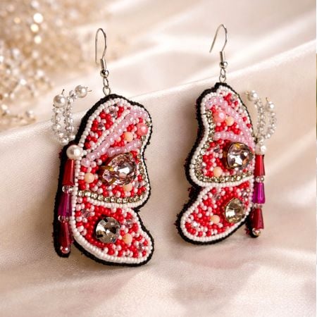 Handmade Jewelry Red Beaded Designer Earrings